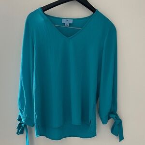 CeCe Teal Blouse with Tie Sleeves